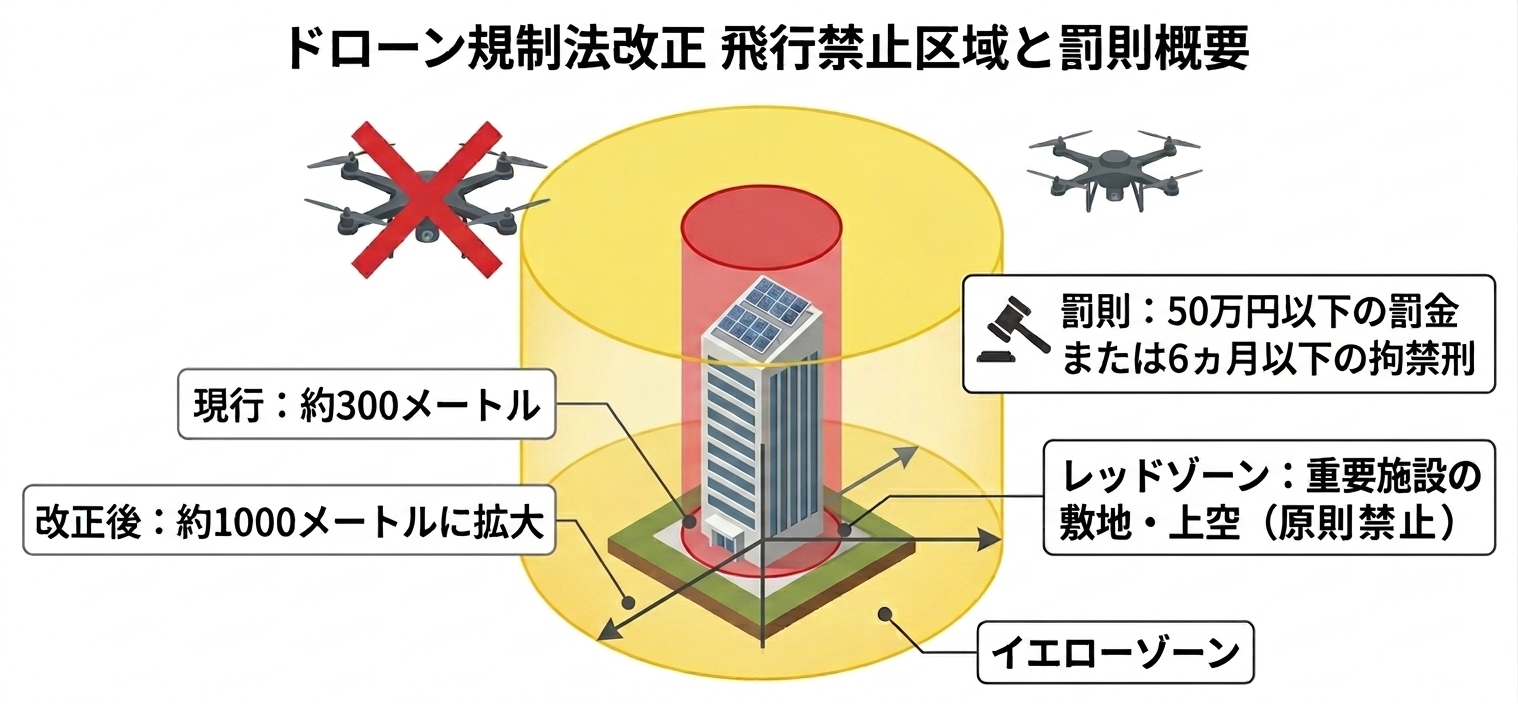 小型無人機等飛行禁止法】ドローン規制法改正！飛行禁止エリアが1kmに